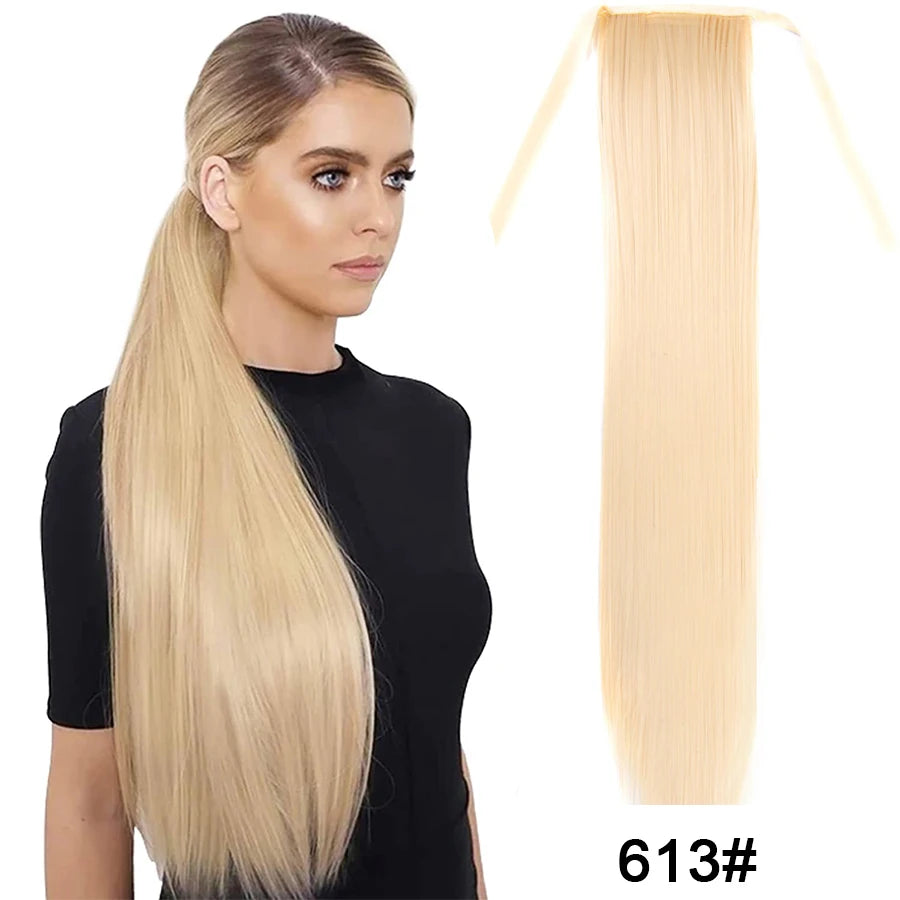 Synthetic Ponytail Long Straight Wrap Around Ponytail Hair Extension Heat-Reistant Fiber Pony Tail Fake Hairpieces For Women