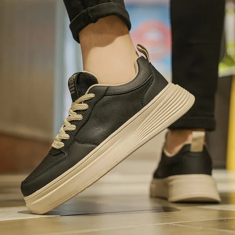 Men's Casual Sport Shoes Thick Bottom Invisible Heightening 10cm Rubber Outsole Synthetic Upper Breathable Lace-Up Sneakers