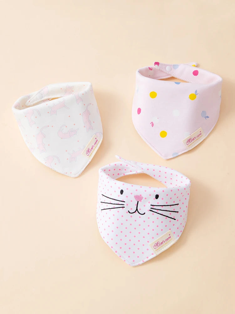 3Pcs Baby Feeding Bib Made of Cotton Mouth Water Towel Double-layer Soft Comfortable Adjustable Size Sccessories 0-3 Y