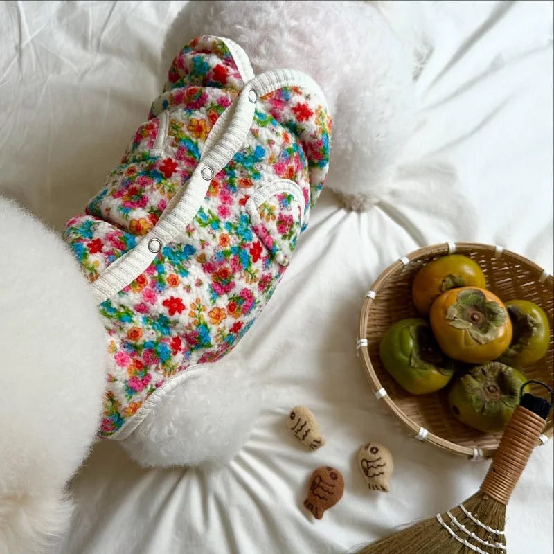 Fashion Flower Puppy Clothes Warm Small Dogs Coat Jacket Autumn Winter Pet Dog Clothes Plush Dog Vest Pet Appeal
