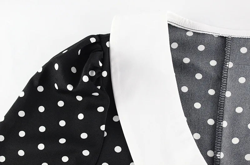 Polka Dot Printed Maxi Dress Women Fashion Chic Puff Sleeve Patchwork High Waist Slim Robes 2025 Elegant Party Long Dress Gowns