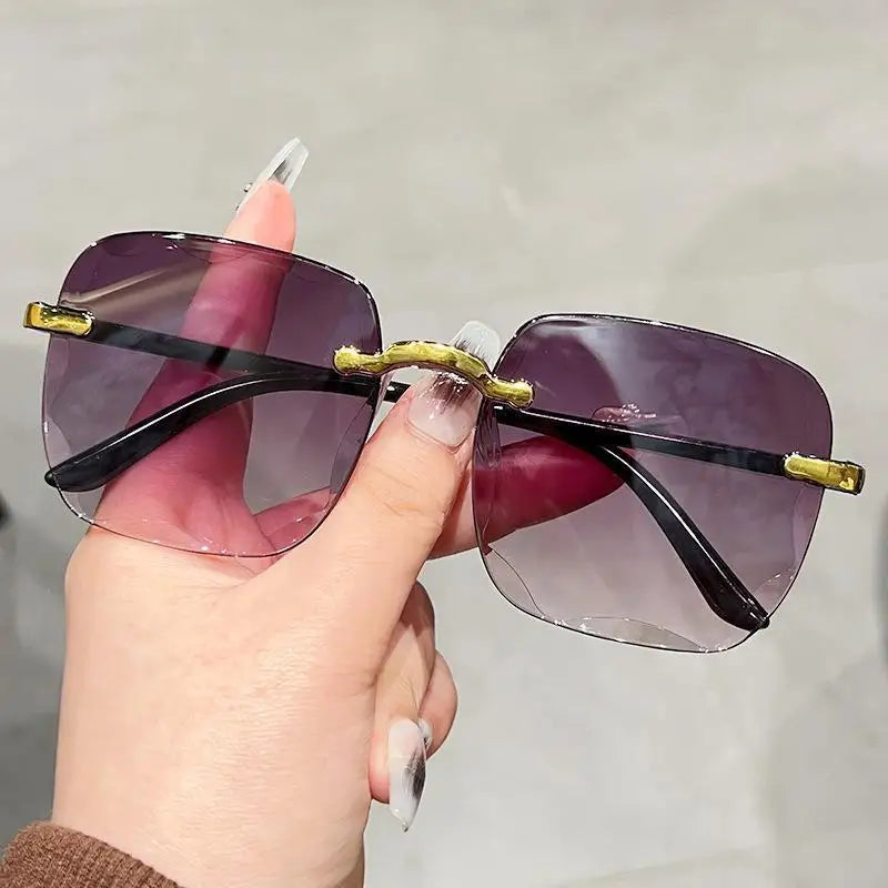 3PCS Square Rimless Sunglasses Women Luxury Brand Designer Summer Red Glasses Fashion Sunlasses UV400 Shades Oculos 23004