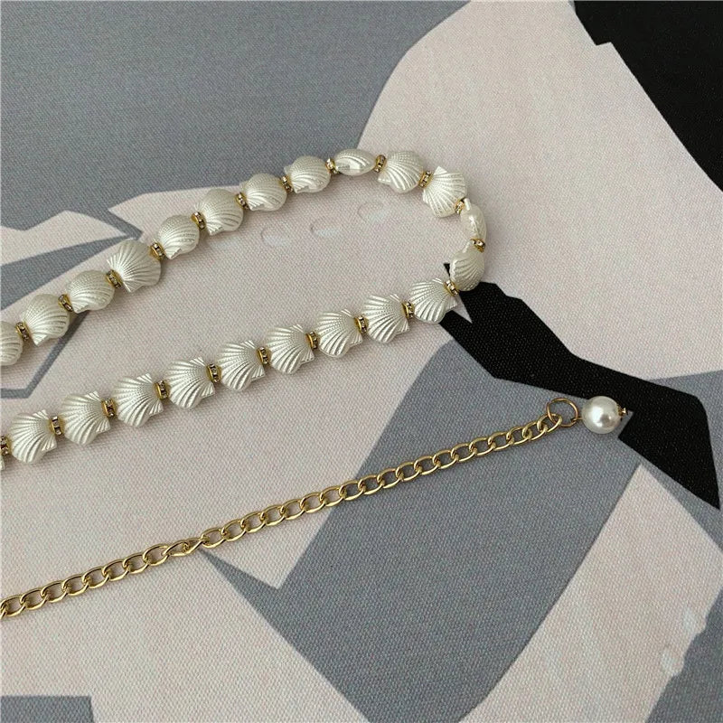 Shell Pearl Waist Chain Women Thin Metal Belt Dainty Body Jewelry Versatile Accessory for Dresses