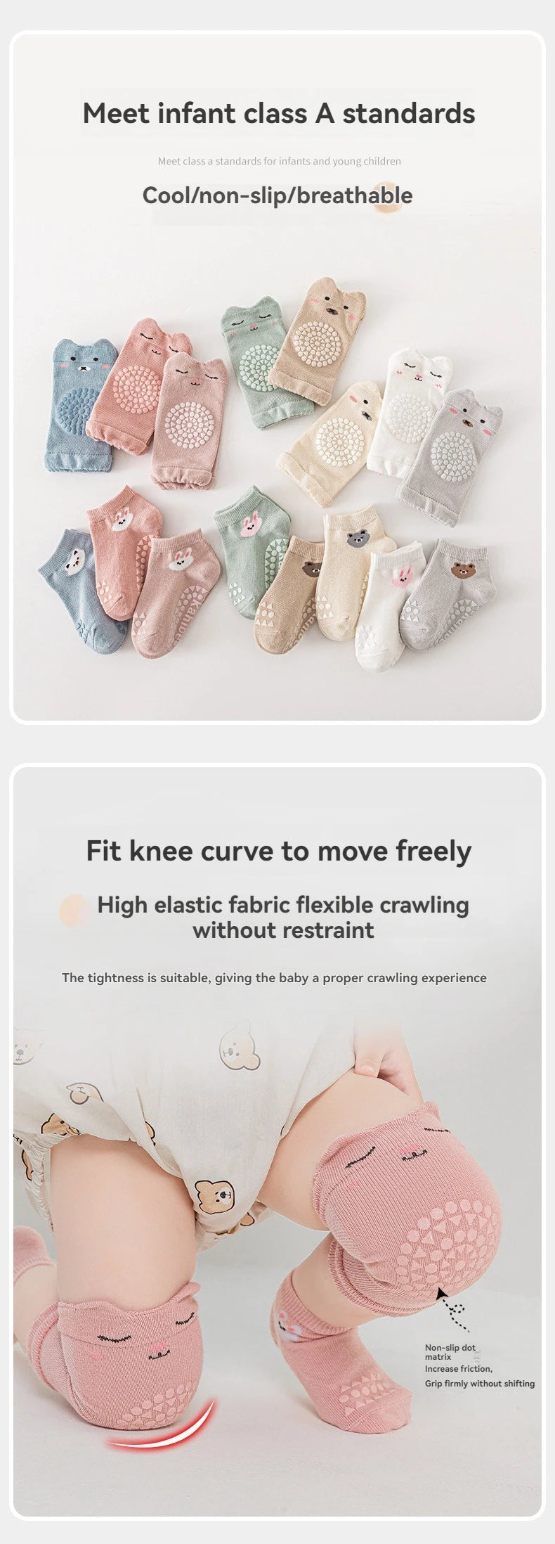 Kids Knee Pads & Baby Floor Socks Set, Anti-Slip Crawling Socks for Toddlers, Walking Learning Sports Protection, Infant Safety