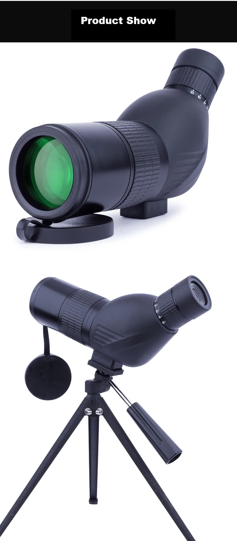12-36X50 HD Zoom Monocular Spotting Scope Powerful Telescope Bak4 Prism Waterproof Anti-Fog for Outdoor Camping Bird Watching