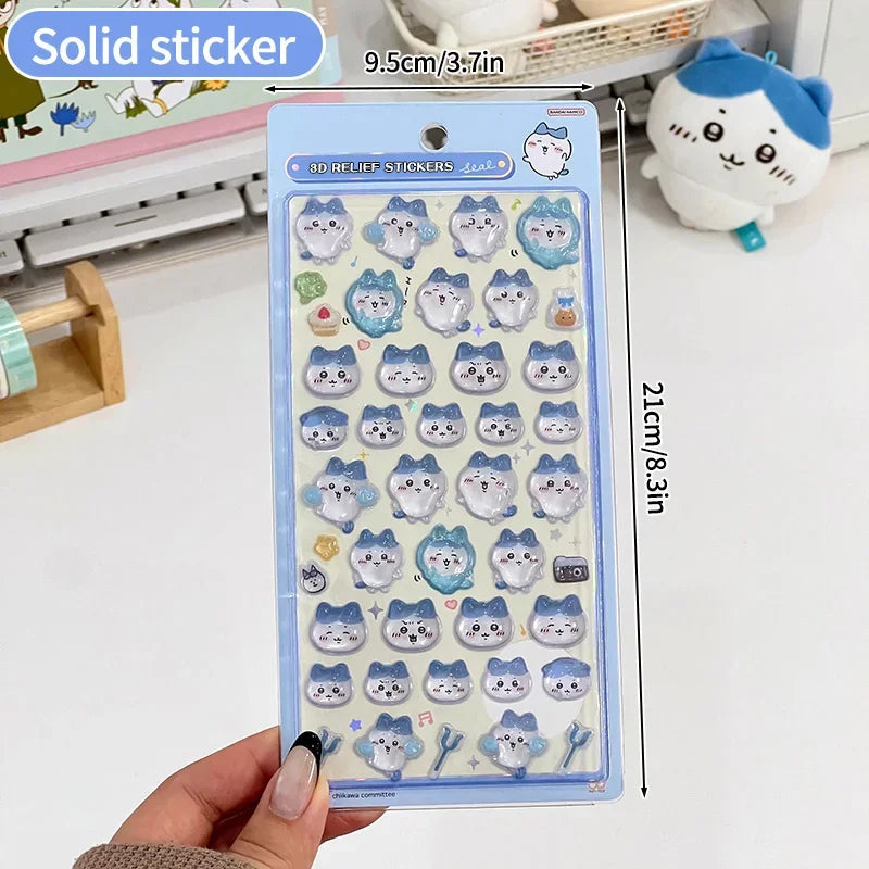 Chiikawa Cartoon 3D Sticker DIY Laptop Scrapbook Decal Aesthetic Crystal Stickers Kawaii Solid Decorative Sticker ちいかわ ボンボンシール