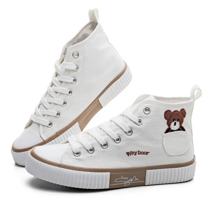 2025 Spring High Top Canvas Sneakers Women Thick Bottom White Shoes Women Casual Board Shoes Canvas Vulcanize Shoes Female