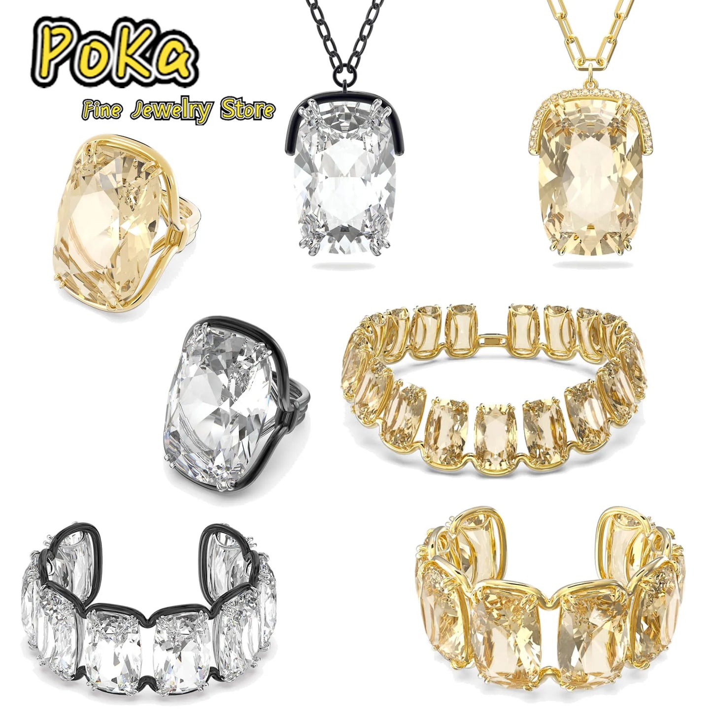 High Quality Fine Jewelry Sets Luxury Black Gold Water Drop Crystal Earring Fashion Necklace Bracelet Romantic Gift for Women