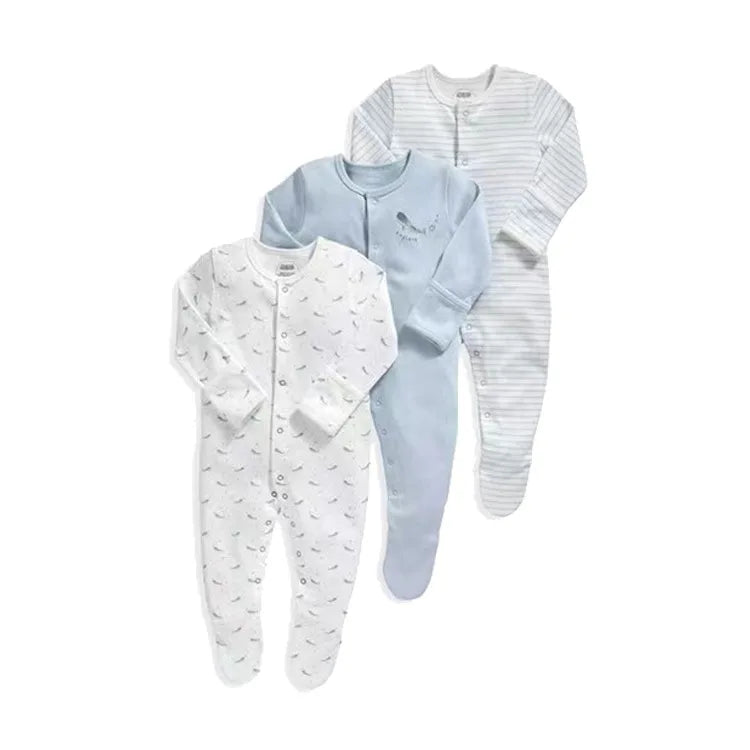 3pcs/Lot Cotton Soft Baby Romper Jumpsuit for Boys Girls with Zipper Footed Long Sleeve Pajama Sleepsuit Outfit Infant Clothes