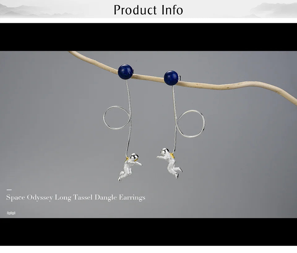 Lotus Fun Natural Stone Unusual Space Odyssey Long Tassel Dangle Earrings For Women Real 925 Sterling Silver Fashion Jewelry