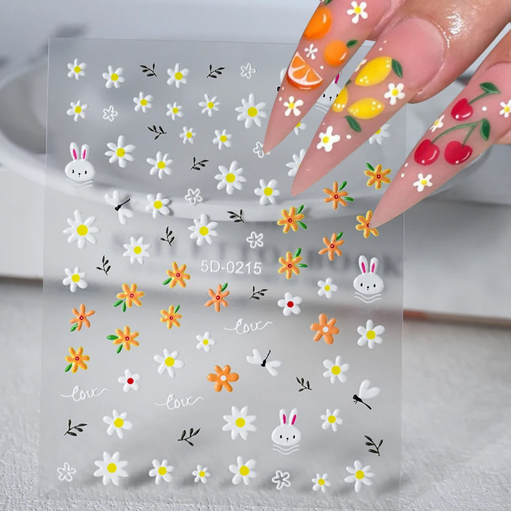 1Pc 3D Lavendar Flowers Stickers for Nails Spring Sakura Floral Leaves Self-Adhesive Sliders Decals Art Manicure for Decoration