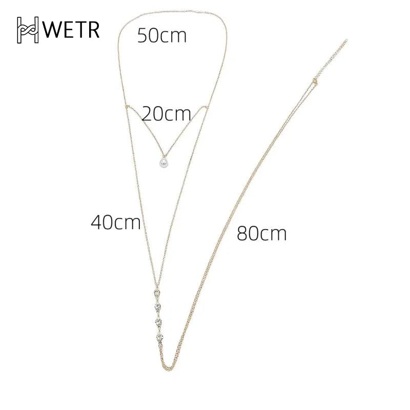 Simple Multilayer Pearl Back Drop Chain Necklace Women Fashion Metal Long Backless Body Chain Bride Wedding Jewelry Accessories