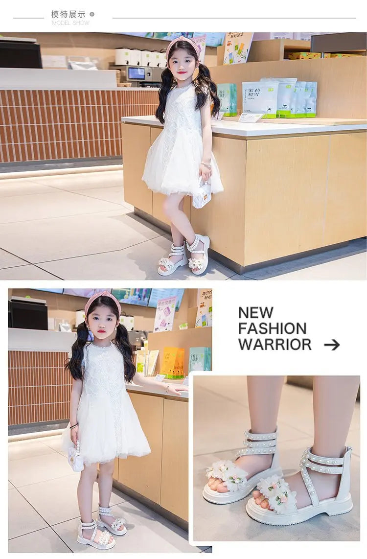 Girls Summer Sandals Soft Bottom Toe-Open Cute Princess Shoes Middle Large Children Little Girls Student Beach Shoes