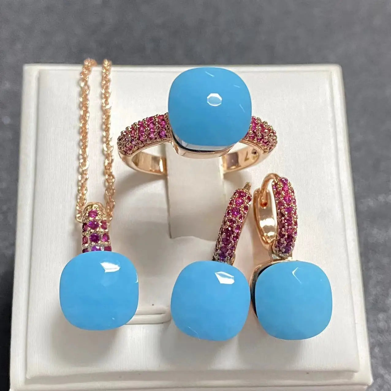 3Pcs/Set Women's Fashion Jewelry Gift Set - Rose Gold Plated Ring Earrings Necklace with Inlay Purple Zircon Crystal