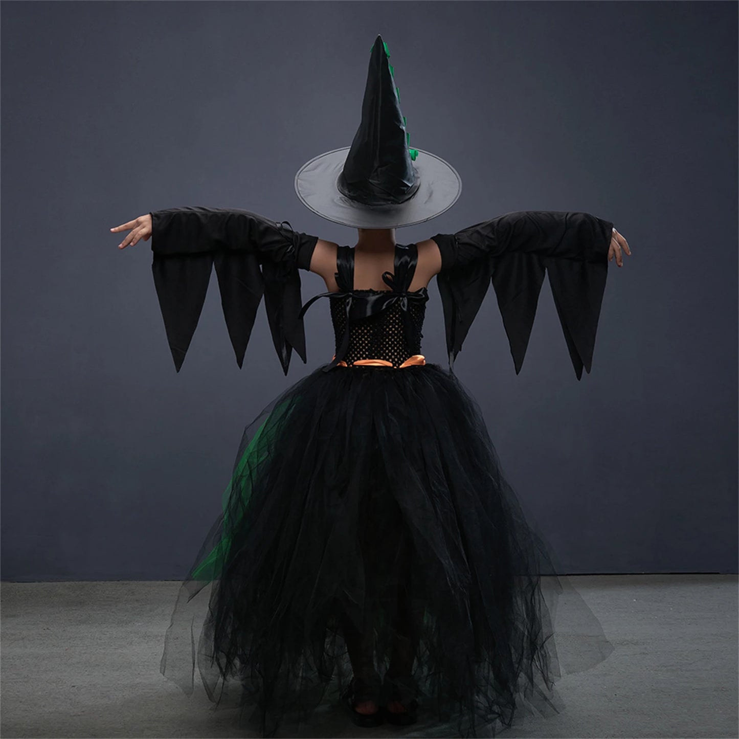 Halloween Witch Costume For Girls Kids Long Veil Dress Princess Dress Birthday Party Dress Stage Performance Dress