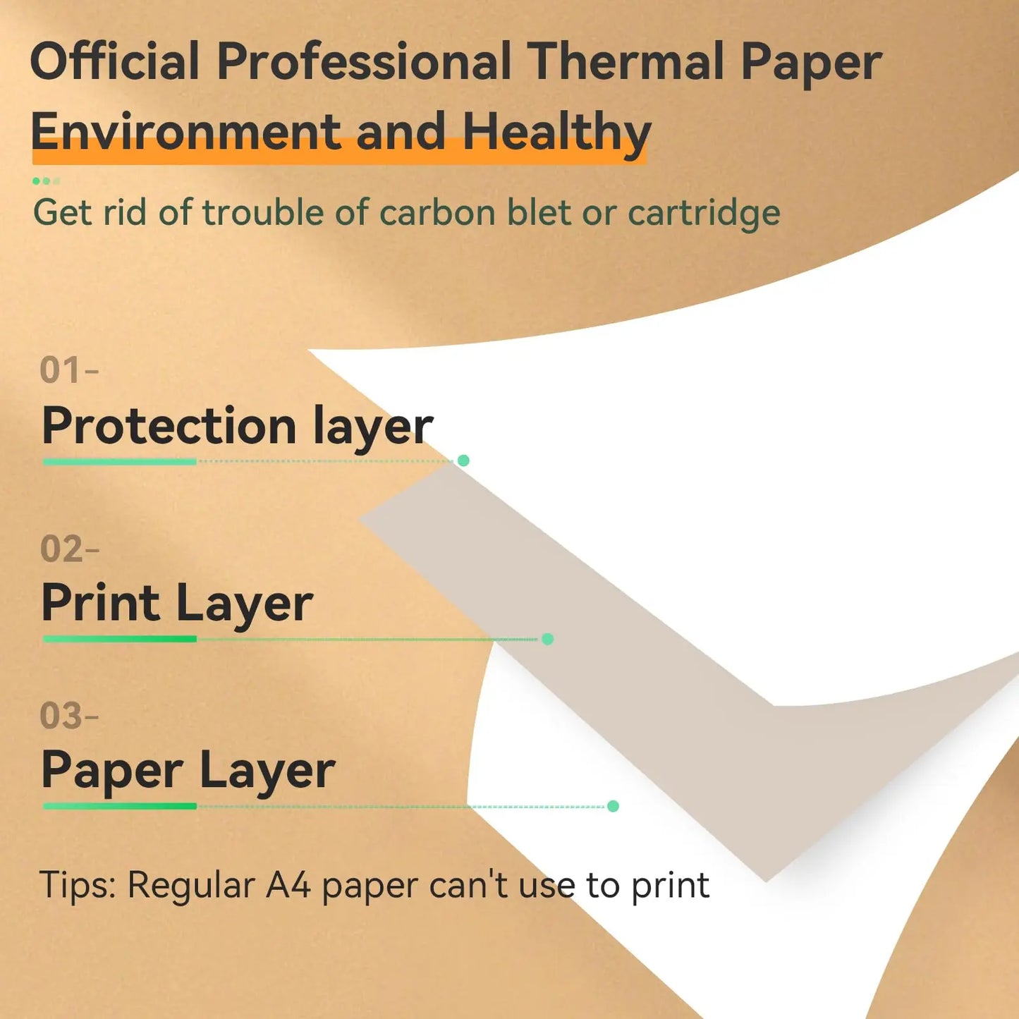 A4 Thermal Printer Paper PeriPage 100 Pages Folded for Long-lasting and Quick Dry for Oil/water proof Paper BPA Free Clear Print