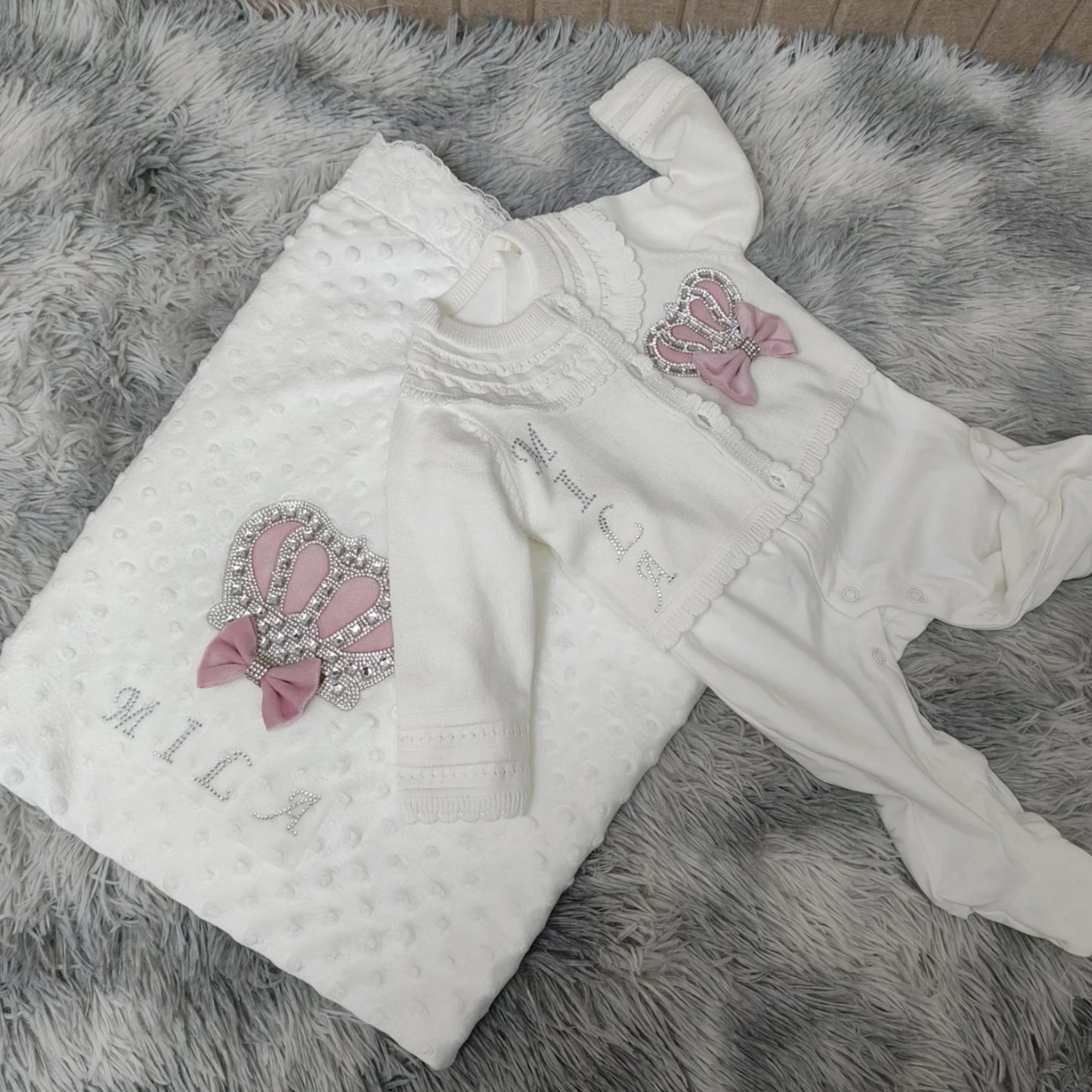 5pcs Newborn Baby Embroidery Lace Romper Outfit Clothing Cotton Infant Wrapped Baby Products Pants Mittens Receiving Blanket