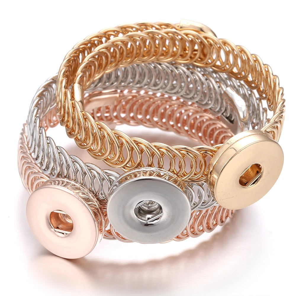 10pcs/lot Wholesale Metal 18mm Snap Button Bracelet Bangles Silver Gold Color Snap Bracelet Fit 20mm 18MM Snap Buttons Jewelry