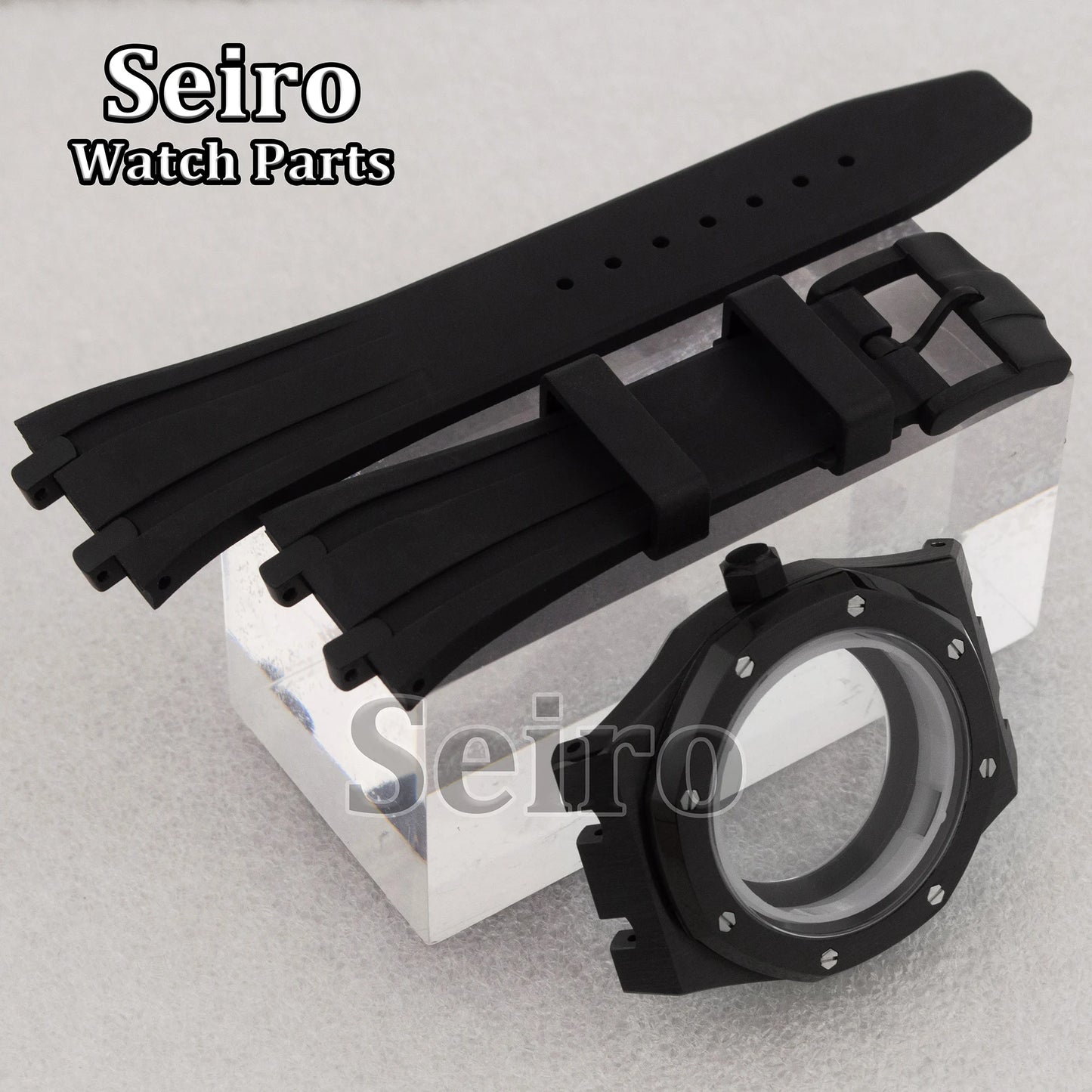 42mm Octagon Watch Case Rubber Strap Sapphire Crystal 10bar for 31.8mm Dial Royal Oak NH35 NH36 Movement Watch Modified Parts