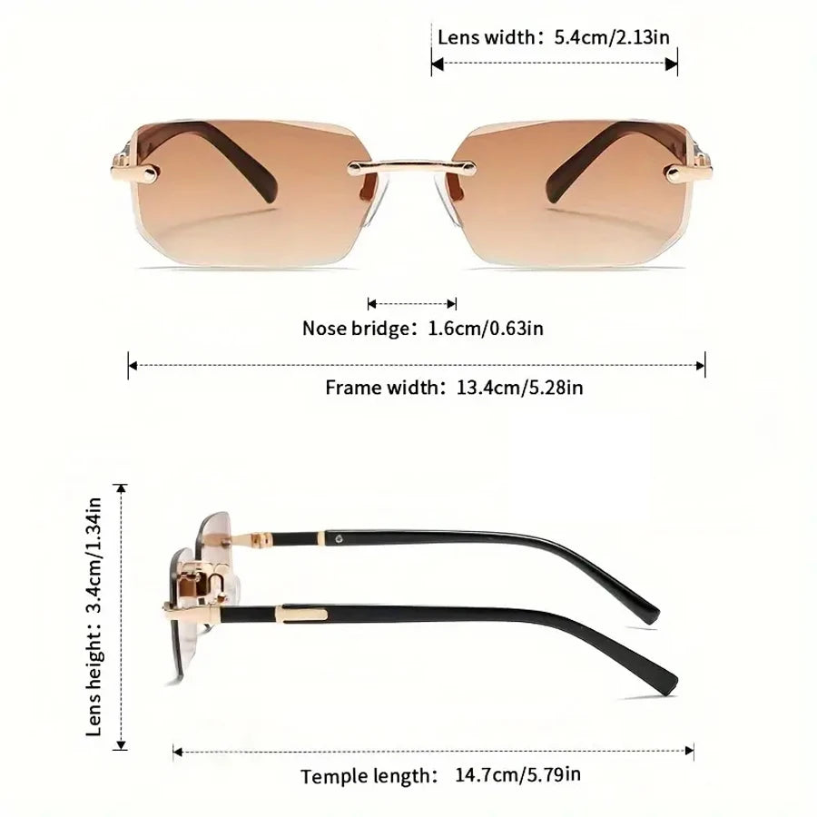 Rimless Sunglasses Rectangle Fashion Popular Women Men Shades Small Square Sun Glasses For Female male Traveling Oculos