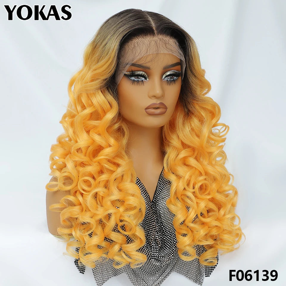 Lace Frontal Wigs 13X6 Synthetic Curly Lace Frontal Wigs With Bangs For Afro Women Pink Blonde Women Wigs With Baby Hair Latisha