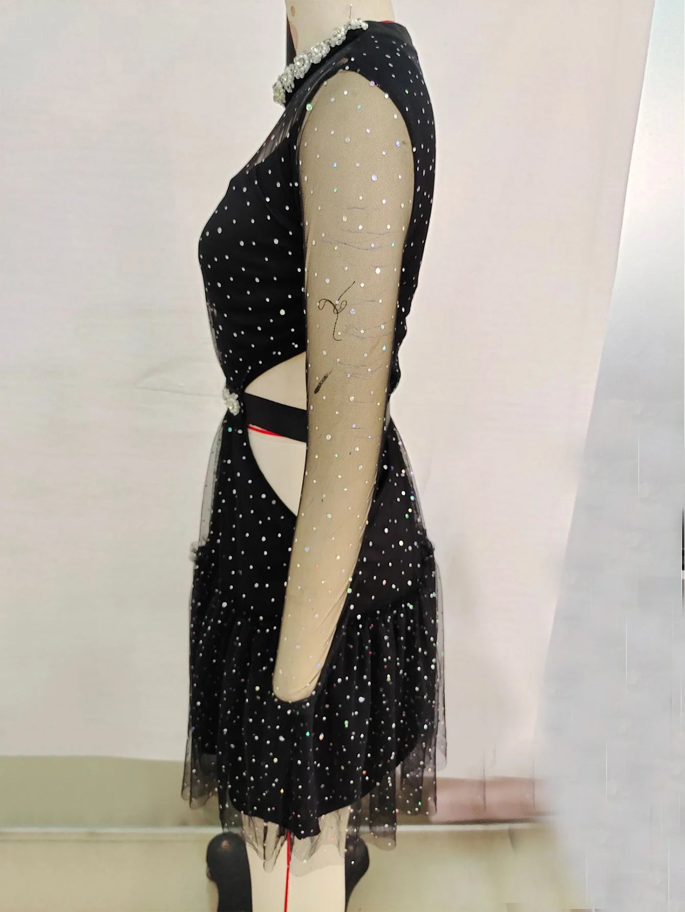 Sexy see through Sequin black mini summer dress women elegant mesh club birthday party dress long sleeve evening dresses vestido