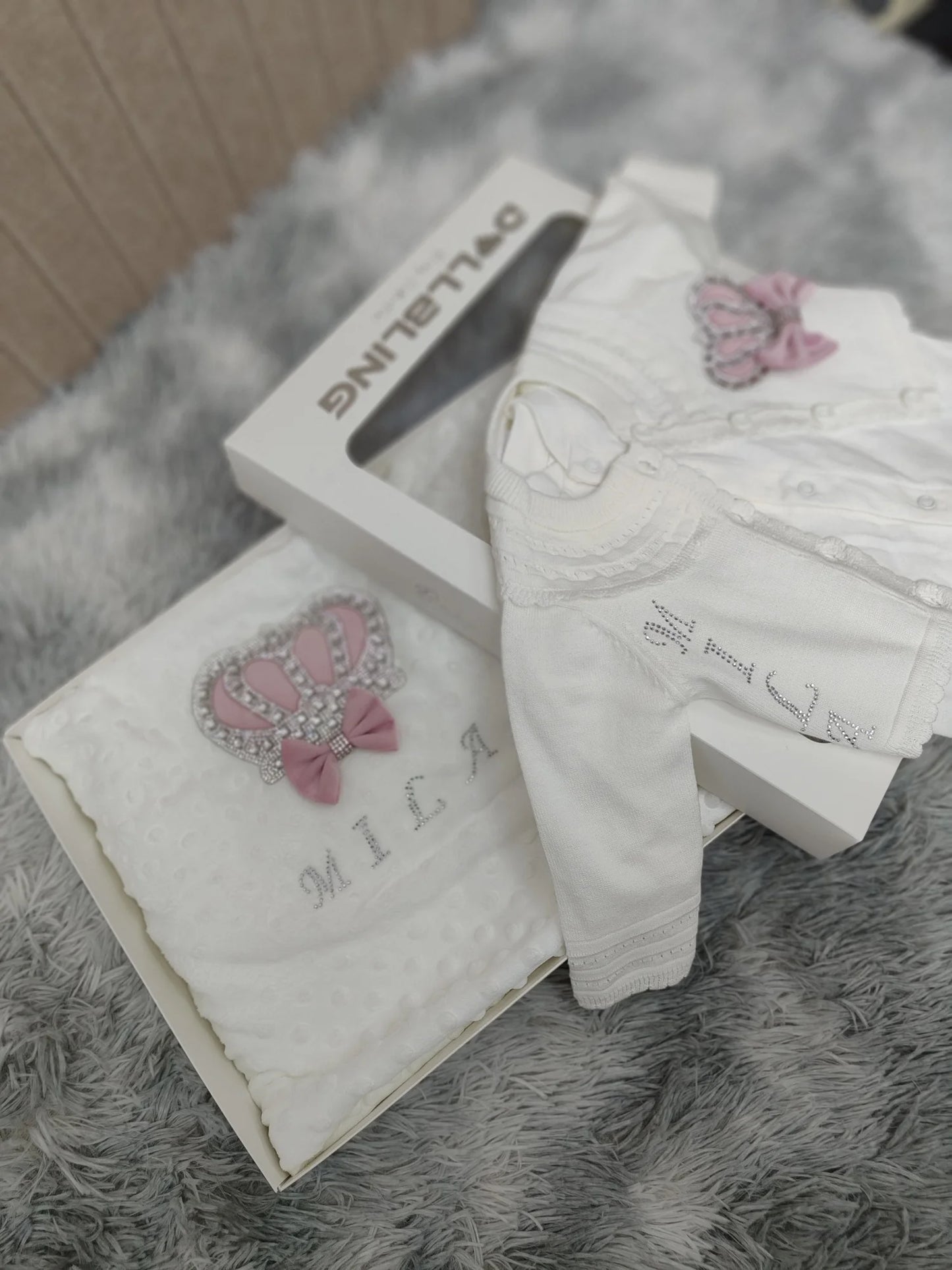 5pcs Newborn Baby Embroidery Lace Romper Outfit Clothing Cotton Infant Wrapped Baby Products Pants Mittens Receiving Blanket
