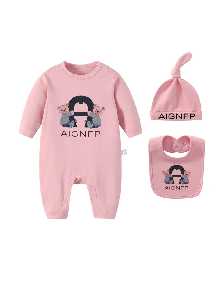 Cute Bow Bear Romper Newborns Clothes Autumn 2025 Hot Sale New Toddler Jumpsuit Hat Bib scarf Set Baby Girls Long sleeves Romper