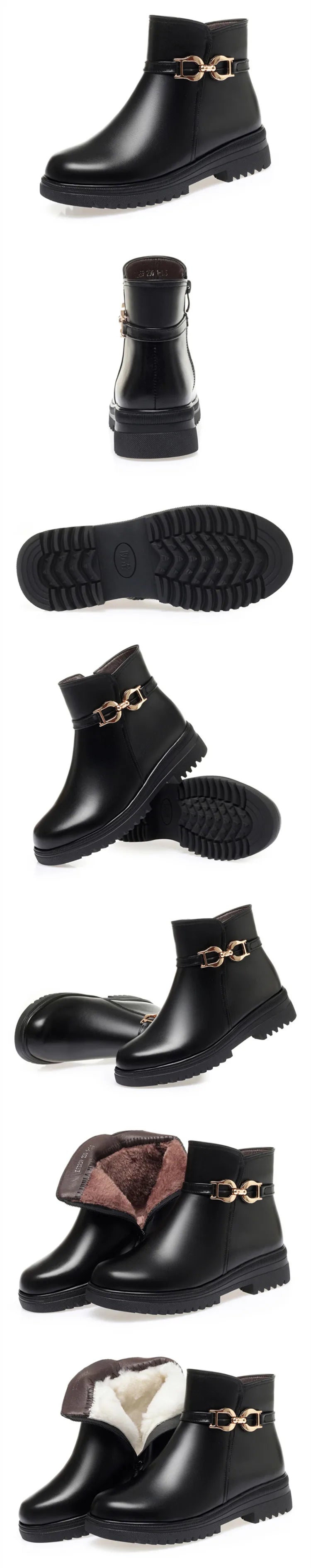 AIYUQI  Women's Winter Shoes Boots Non-slip Large Size 41 42 43 Women's Snow Boots Genuine Leather Warm Wool Mother Boots Women