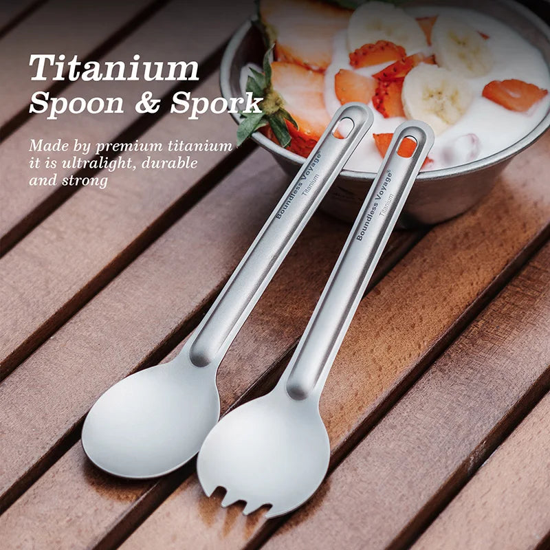 Boundless Voyage Titanium Cutlery Reusable Spoon Spork Set Lightweight Camping Tableware Outdoor Flatware