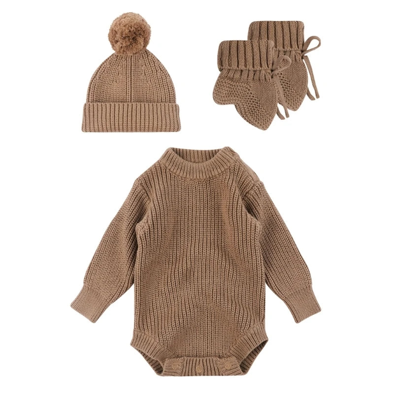 Cosy Infant Knitwear Soft & Comfortable Baby Jumpsuit Set with Matching Bonnet Hat and Booties Socks for Daily Comfort