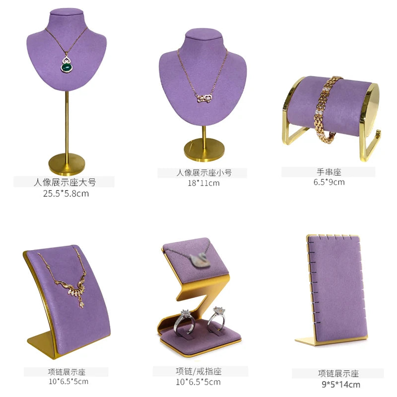 Metal Jewelry Display Stand ,Purple Velvet Organizer Props,Rings Necklaces Bracelets Holder for Trade Show,Store Window Storage