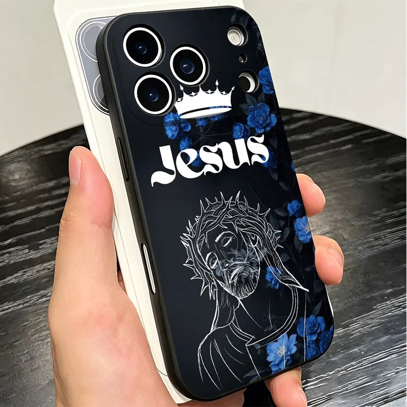 God Jesus Pray Cross Bible Soft Phone Case for iPhone 16 16E 17 Air 15 Pro Max 14 Plus 13 Mini 11 12 7 Black Cover Back Shell