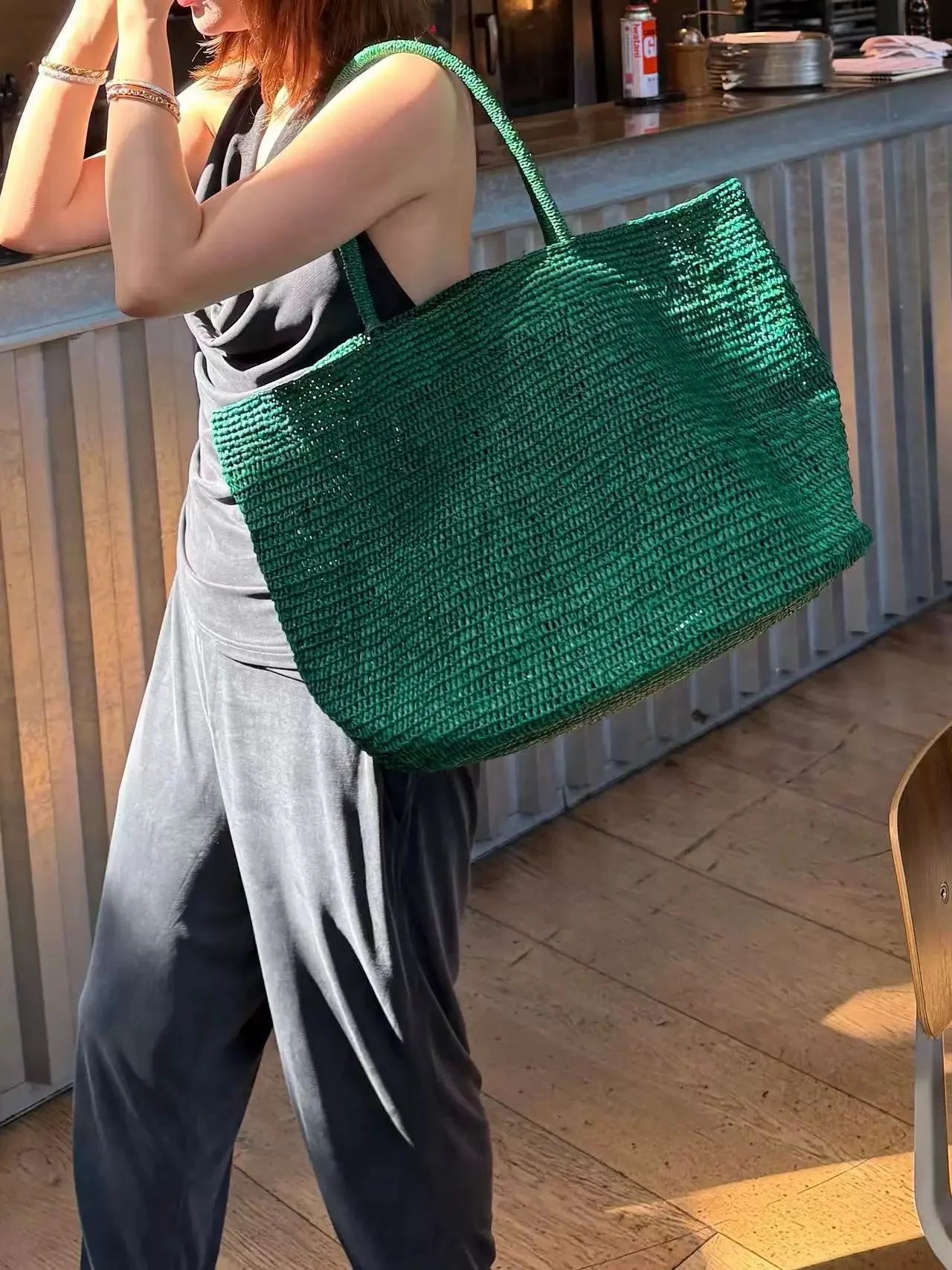 2026 Large Handwoven Rattan Tote Bag for Women Natural Straw Beach Bag Purse Luxury Shoulder Bags Handbag Summer