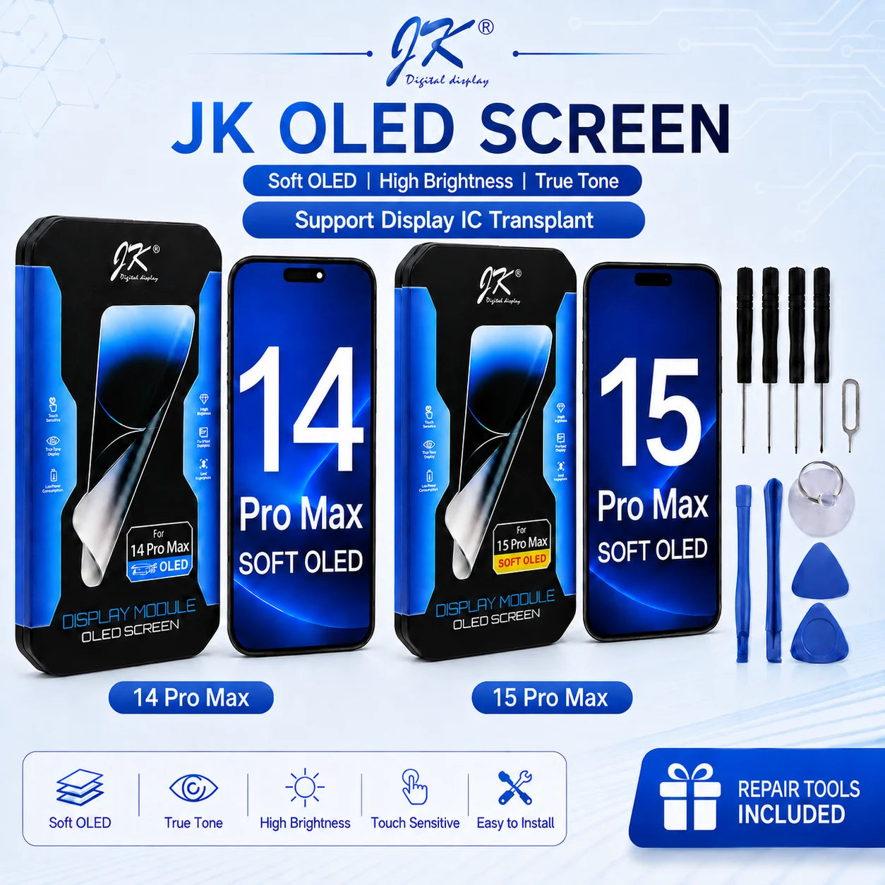 Original JK Brand  OLED Screen for iPhone 14 15 Pro Max Assembly