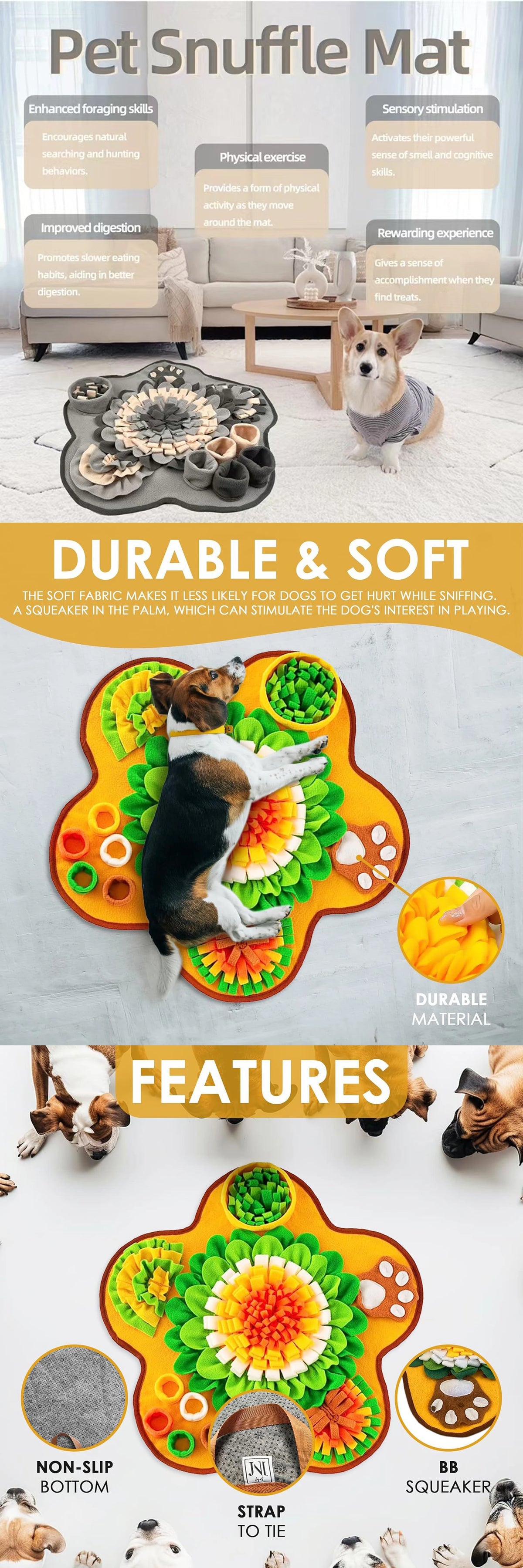 Pet Sniffing Mat Indoor Dog Walking Dog Cat Foraging Toy Dog Stress Relief Puzzle Treasure Hunt Game Slow Eating Mat