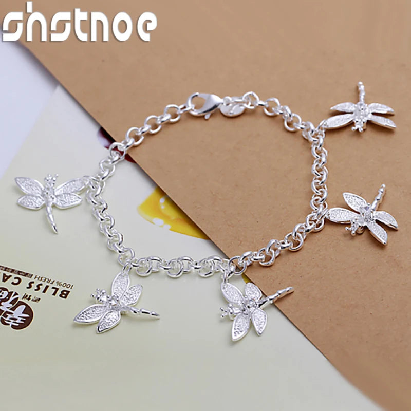 Wholesale 925 Sterling Silver Zircon Dragonfly Pendant Bracelet For Women Classic Charm Jewelry Birthday Party Gift Accessories