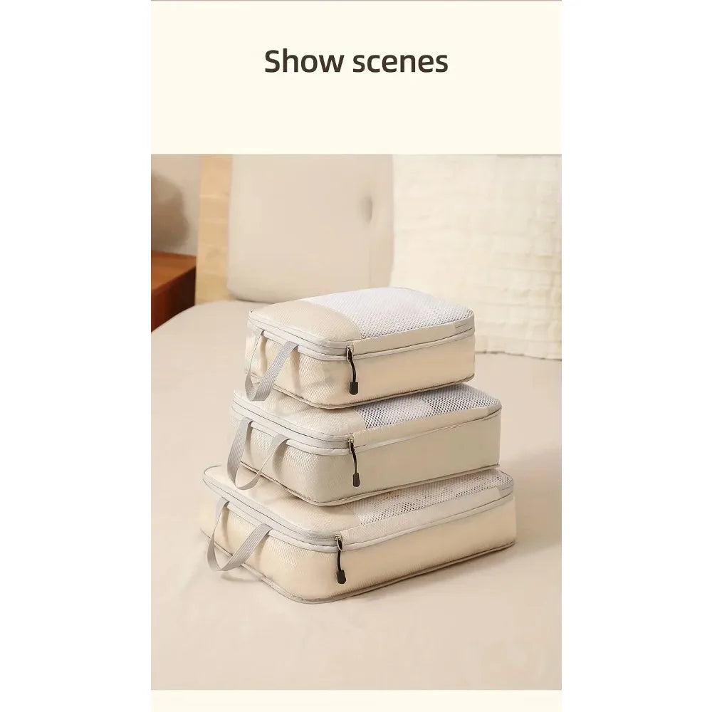 3-piece travel compression packing cube, travel bag luggage organizer travel essentials carry-on luggage compression cube