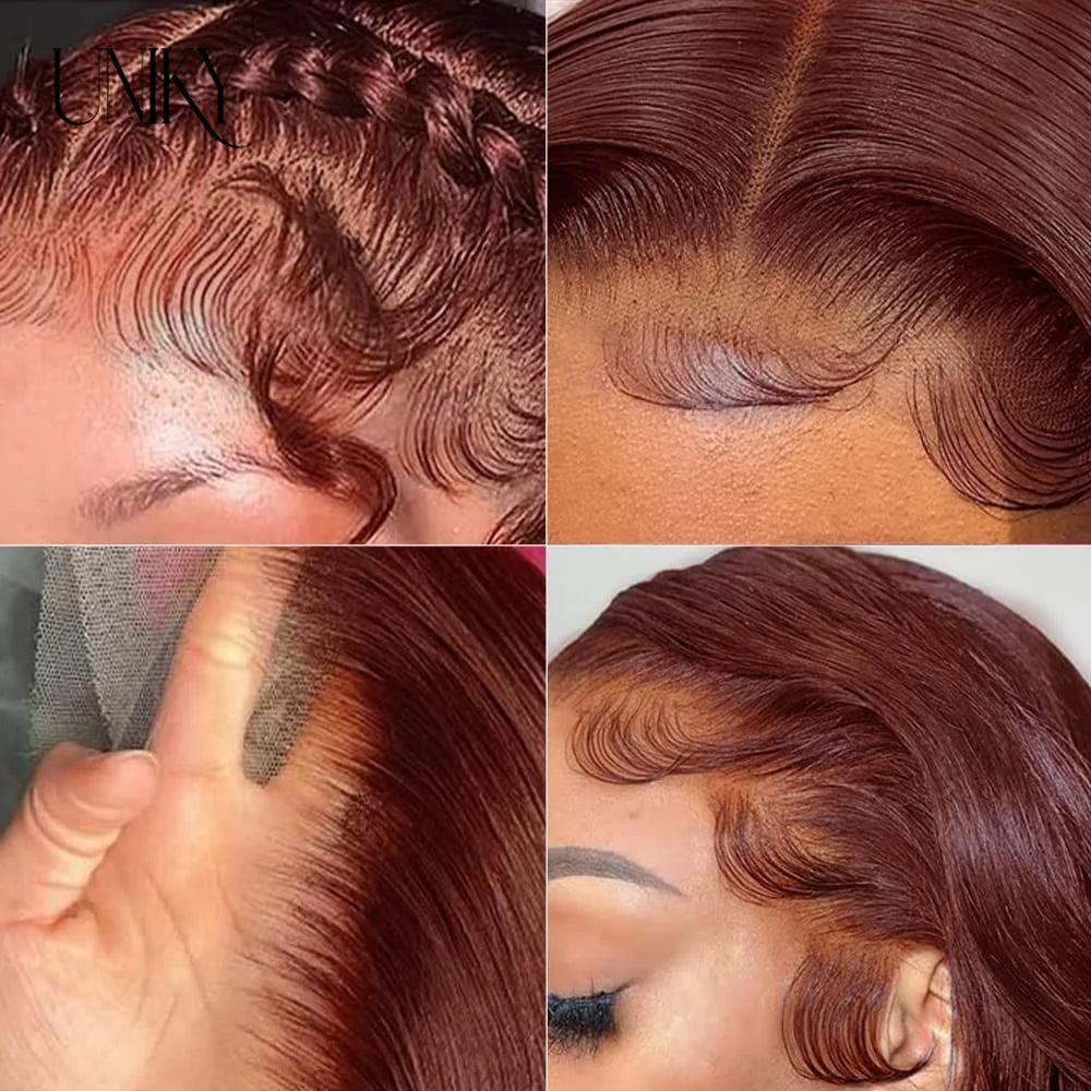 Short Bob Human Hair Wigs Straight Reddish Brown 13x4 Full Lace Frontal Wigs For Women 180 Density Color #33 Glueless Wig