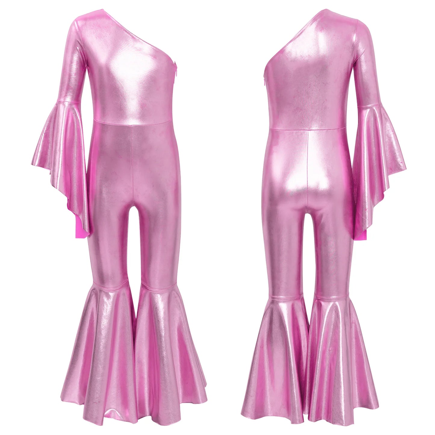 Shiny Halloween Hippie Costume for Kid Girls Sleeveless Sequins Tassels Disco Outfit 70s 80s Prom Flare Jumpsuit Party Costume