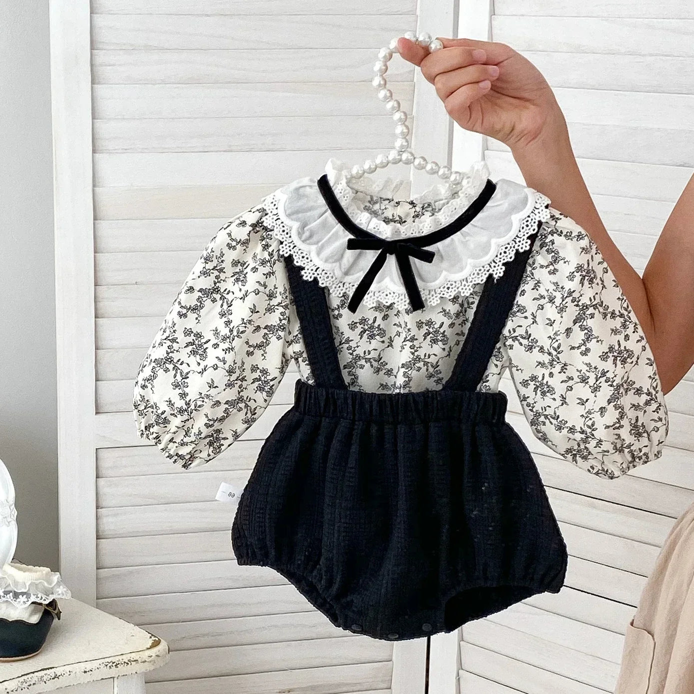 5364 Baby Clothes 2025 Spring Fahion Baby Girl's Bib Suit Lapel Long-sleeved Shirt Or Bag Fart Pants Climbing Clothes