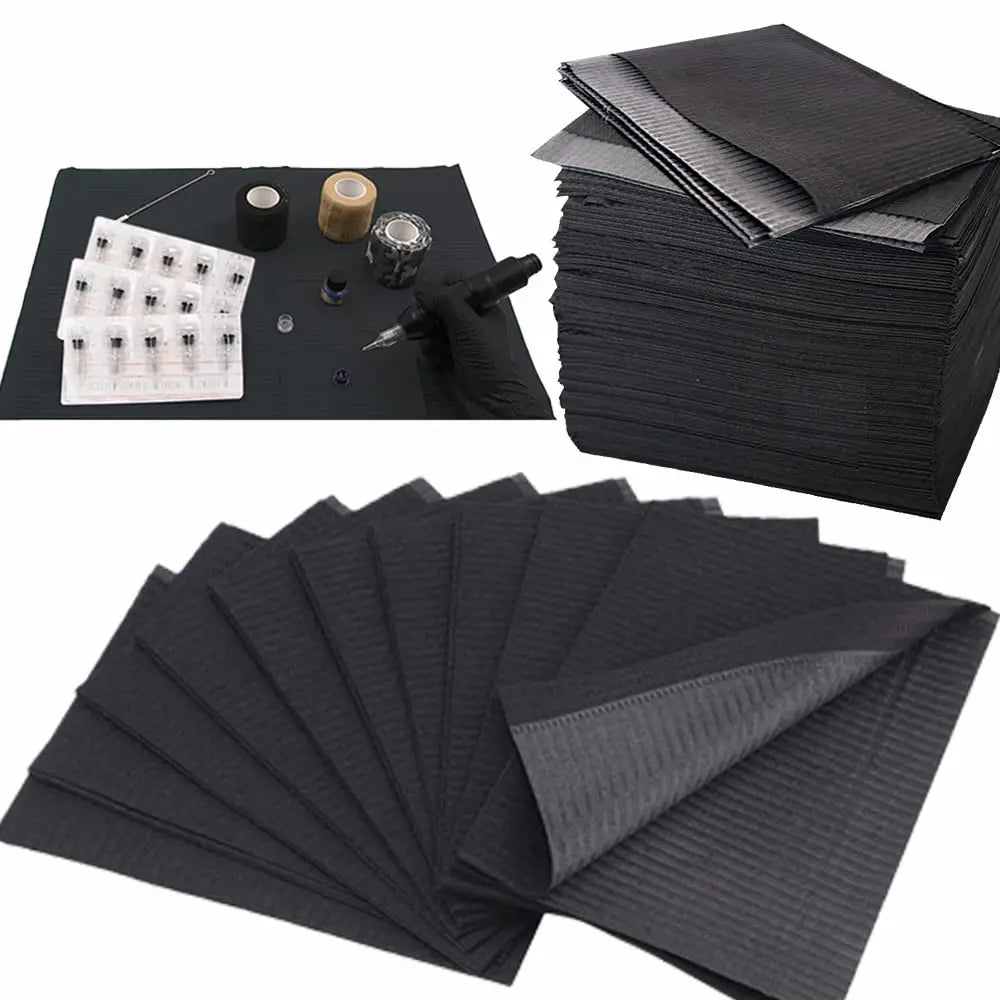 250/125/50/5pcs Black Tattoo Bibs Cleaning Wipes Pad Disposable Dental Tattoo Waterproof Sheets Paper Tattoo Accessories