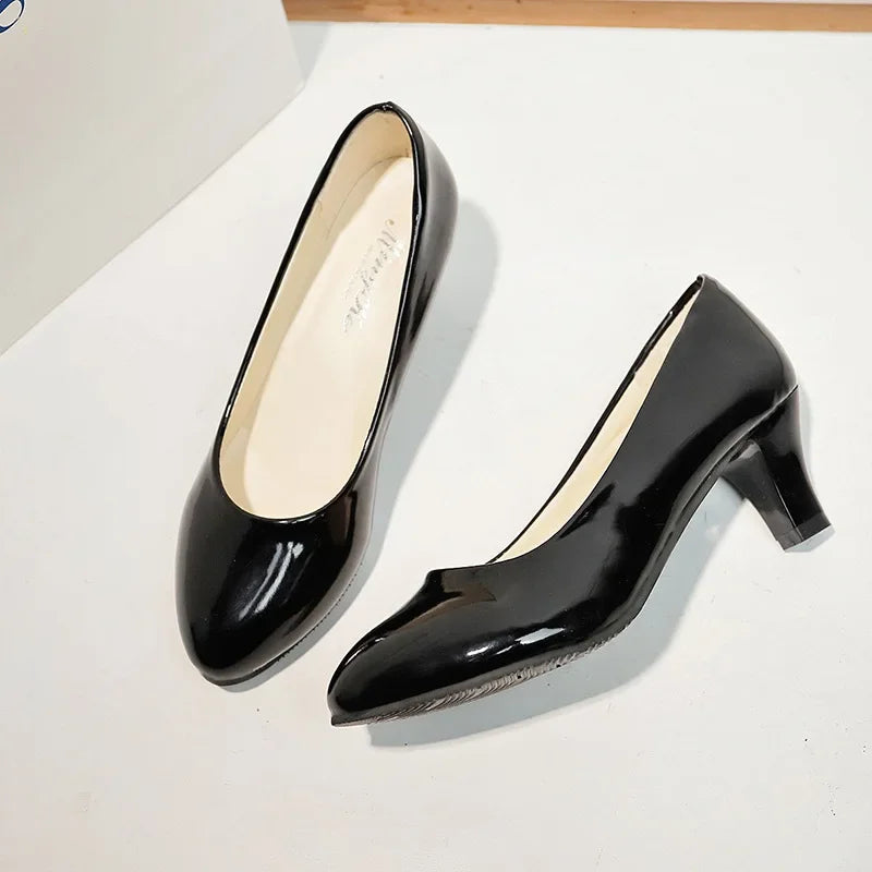 Spring Comfortable Professional Shoes Work Shoes Smart Casual Interview Shoes Women's Shoes Small Leather Shoes Medium Heel Blac