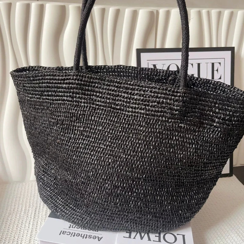 2026 Large Handwoven Rattan Tote Bag for Women Natural Straw Beach Bag Purse Luxury Shoulder Bags Handbag Summer