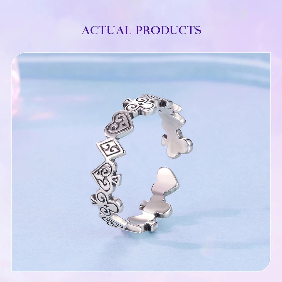 WOSTU Vintage 925 Sterling Silver Poker Card Open Ring For Women, Antique  Adjustable Stacking Party Rings Fine Gift