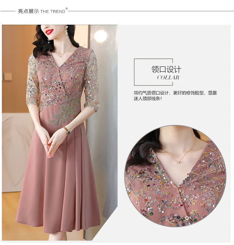 Summer New Sequins Luxury Chic Evening Wedding Dress 2024 Women's Elegant Bodycon Midi Dress Satin Vintage Casual Party Vestidos