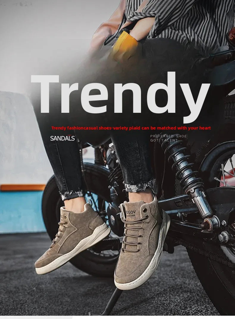 Men's High Top Sport Shoes Winter New Fashion Retro Outdoor Travel Matching Lace up Leather Surface Shoes Comfortable Casual Sne