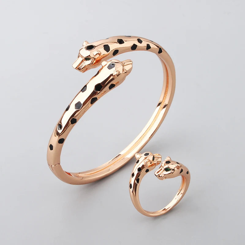 Luxury Fashion Cuff Bangle Charm Bracelet Brass Silver Color Czech Green Eyes Double Leopard Women Jewelry Gift New Arrivals