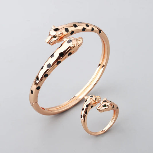 Luxury Fashion Cuff Bangle Charm Bracelet Brass Silver Color Czech Green Eyes Double Leopard Women Jewelry Gift New Arrivals