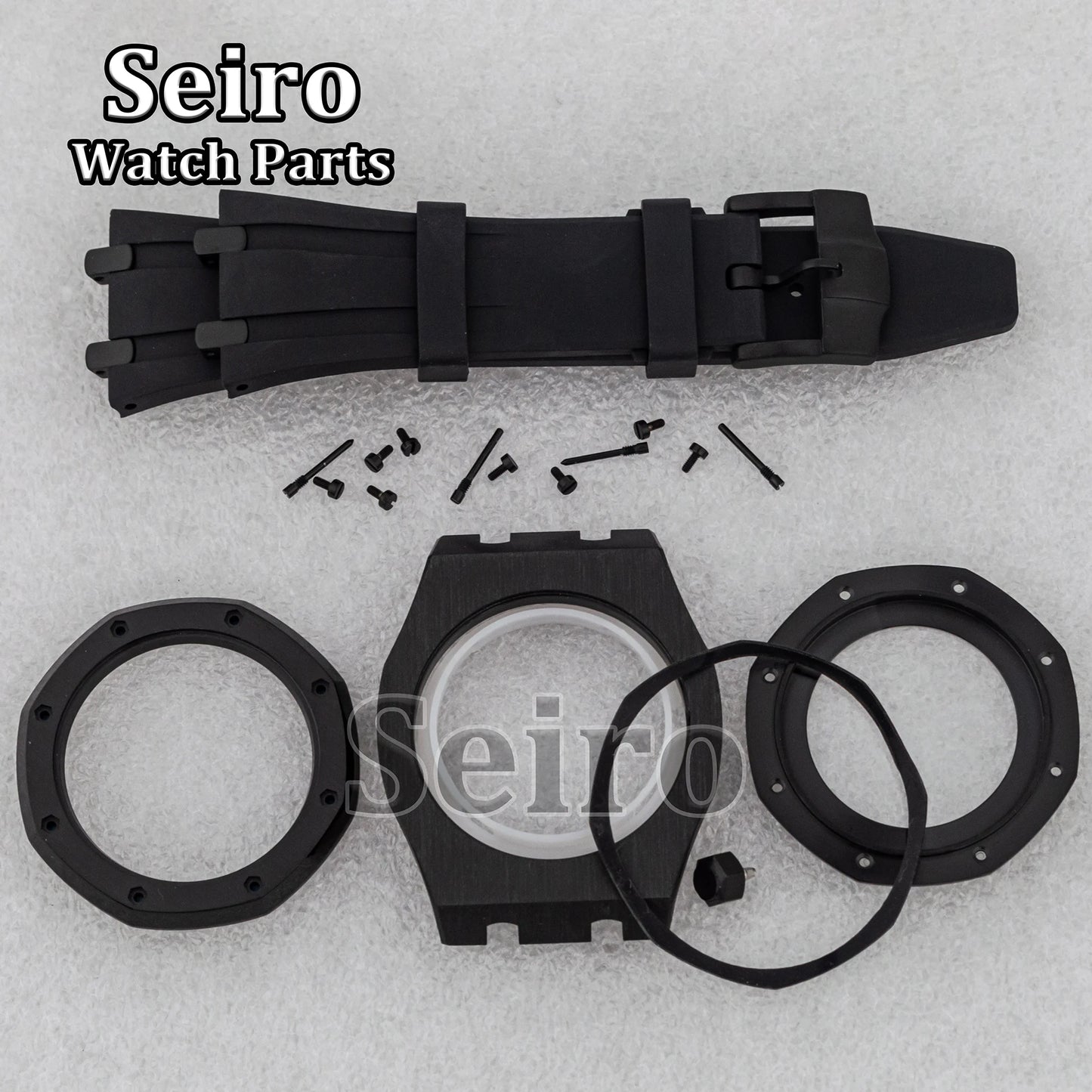 42mm Octagon Watch Case Rubber Strap Sapphire Crystal 10bar for 31.8mm Dial Royal Oak NH35 NH36 Movement Watch Modified Parts